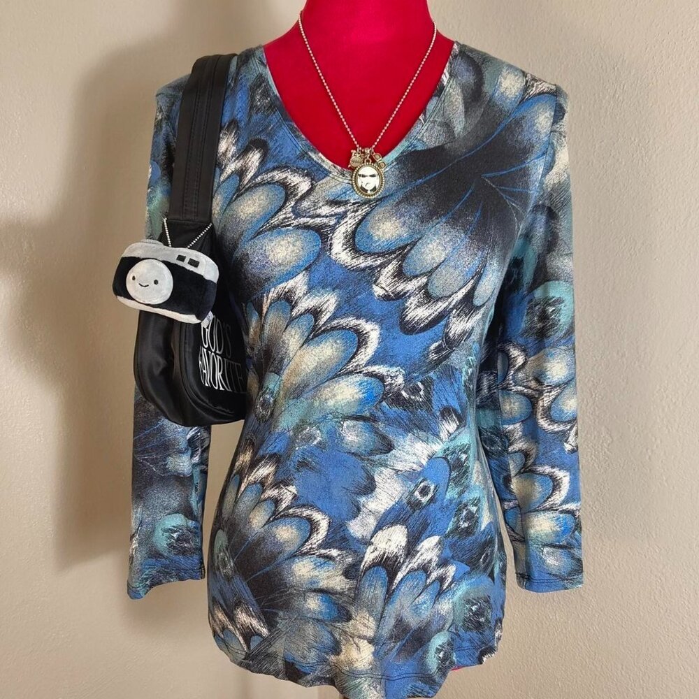 Y2K 2000s Abstract Euro Style Long Sleeve Blouse Top